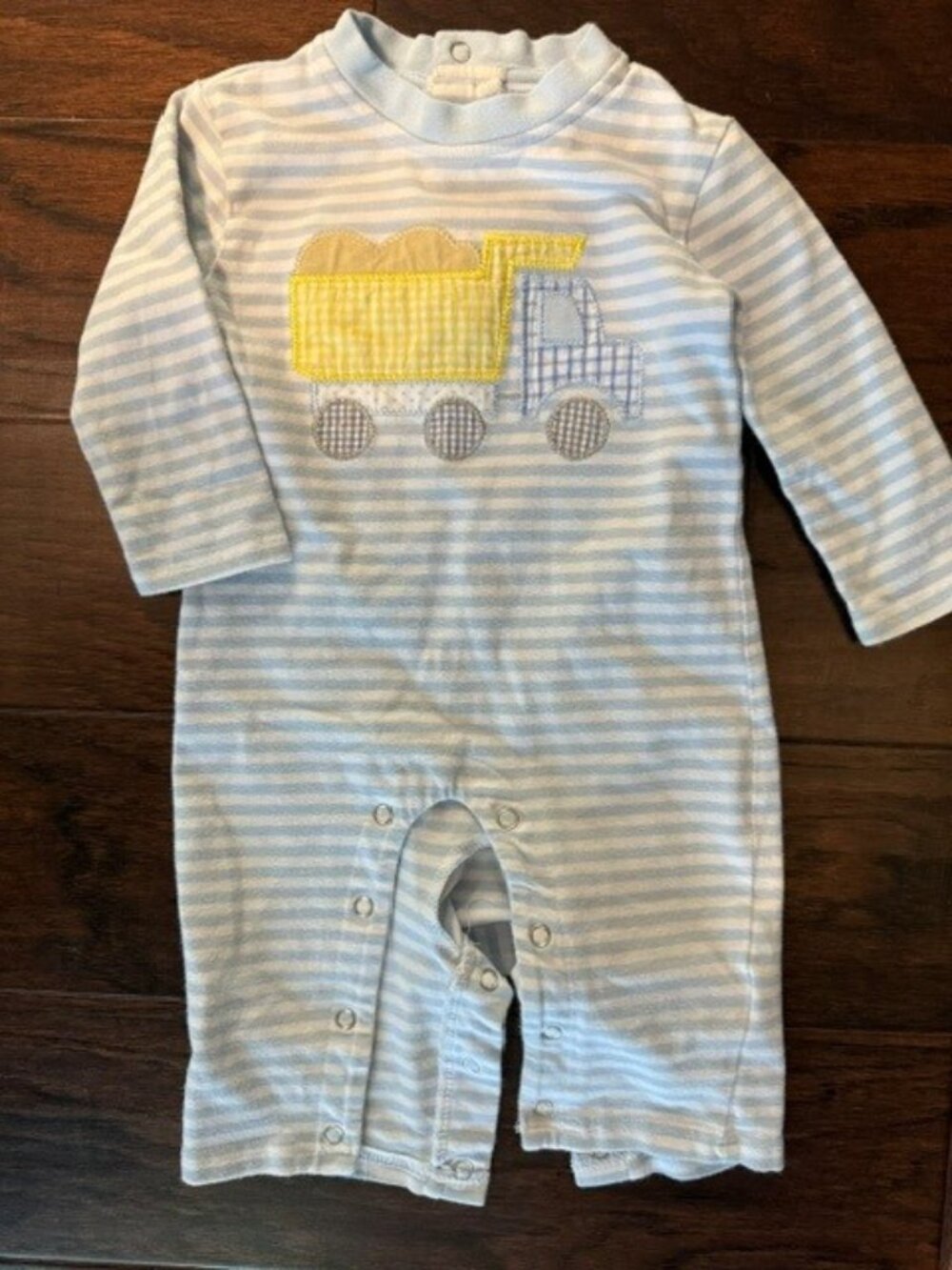 TROTTER ST. KIDS Long Sleeve Striped Truck Appliqué One Piece Romper